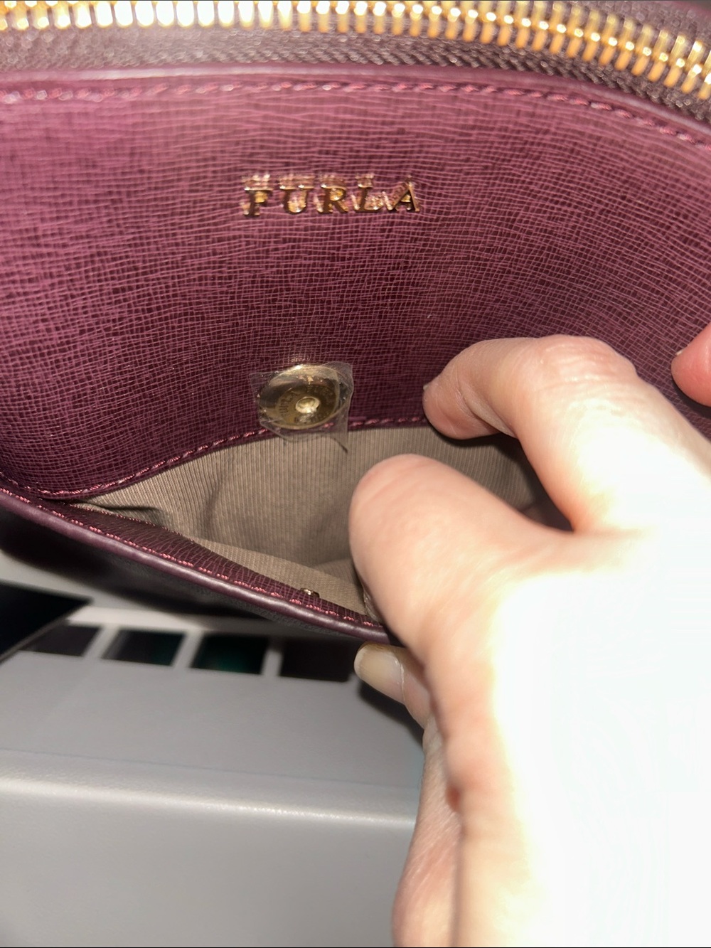Furla Atena Small Dome Crossbody Saffiano Leather in Plum. NWT. COA Included. - Picture 11 of 15